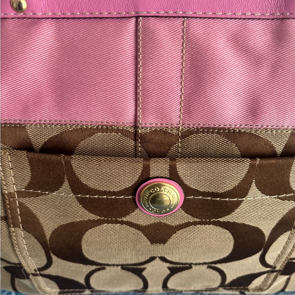 Coach Brown Signature Canvas Tote with Pink Trim - Picture 4 of 7